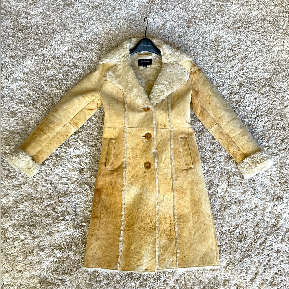 Vintage genuine leather faux fur trench coat